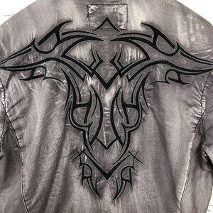 Buckle Black Gray Button Up Rockabilly Western Long Sleeve Shirt Sz Large